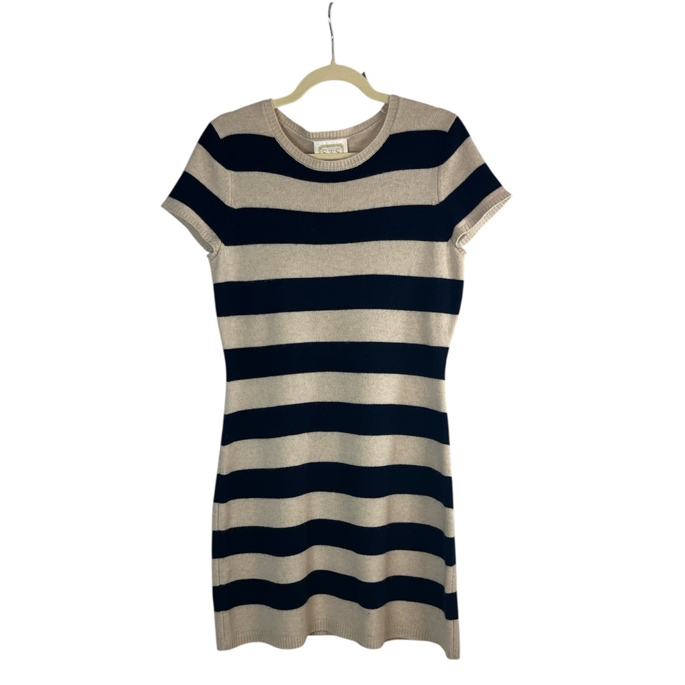 STS‎ Sail to Sable Wool Cashmere Sweater Dress Blue Cream Knit Short Sleeve M